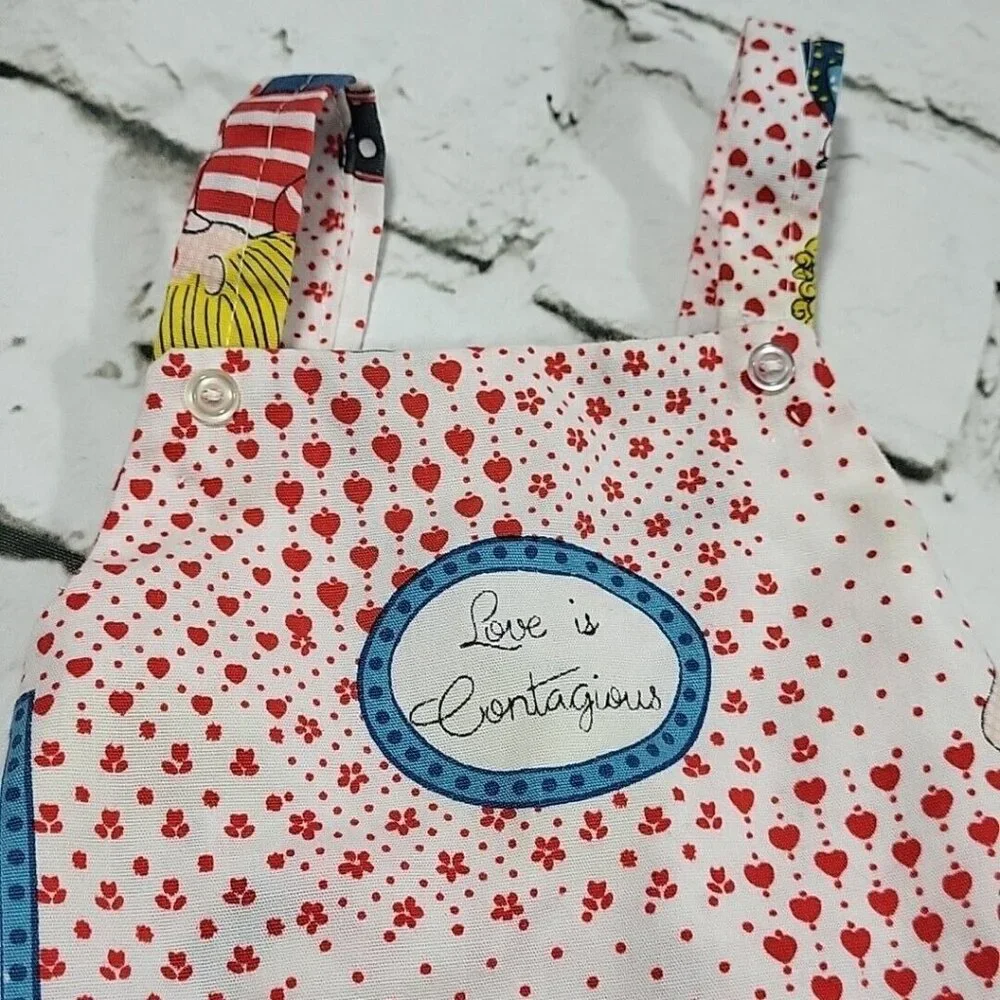 Vintage Handmade Doll Dress Love Is Contagious Red‎ Calico Print